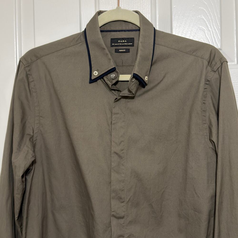 Zara Men's Slim Fit Contrast Trim Dress Shirt